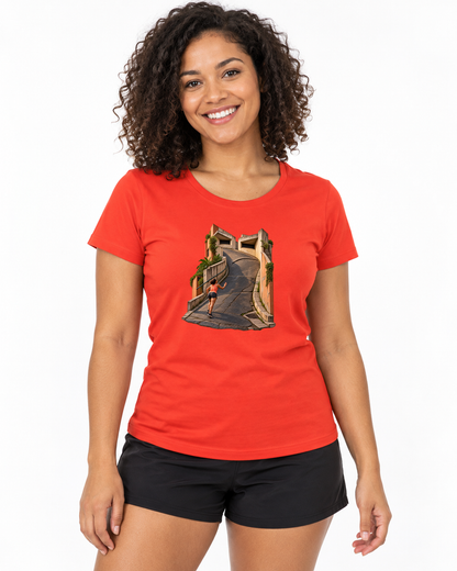 Camiseta Unissex A Ladeira Opina — mulher em fundo branco