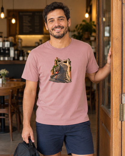 Camiseta Unissex A Ladeira Opina — homem em ambiente