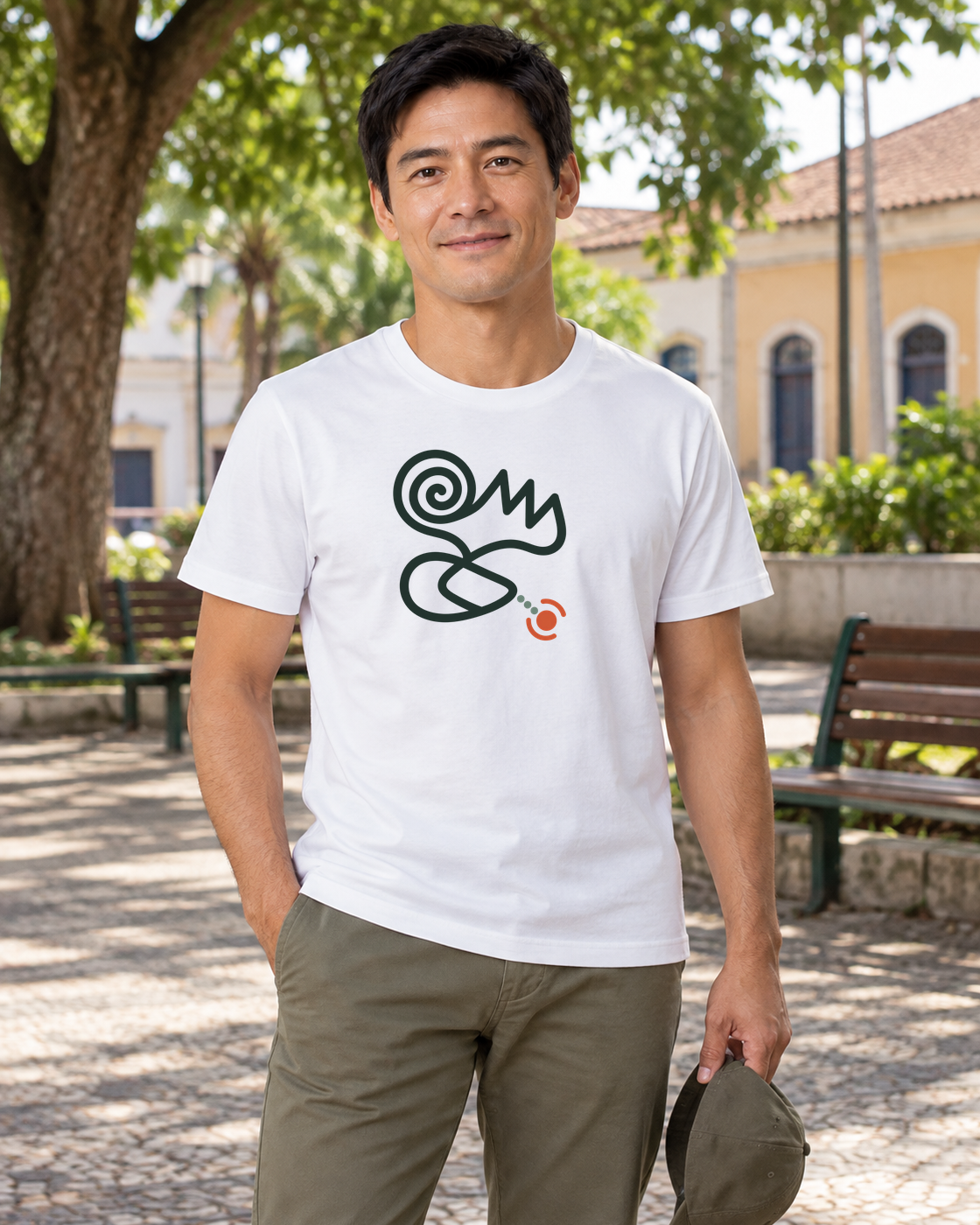 Camiseta Algodão Peruano Masculina Branca Entrevoltas - GPS em Crise, ambiente externo