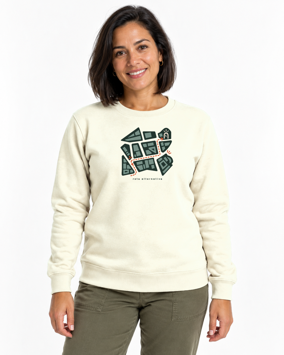 Plano de Emergência — suéter Entrevoltas — modelo feminino — off white — estúdio