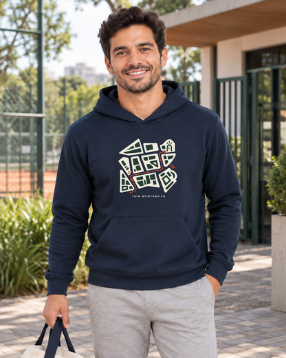 Plano de Emergência — hoodie moletom Entrevoltas — modelo masculino — marinho — lifestyle