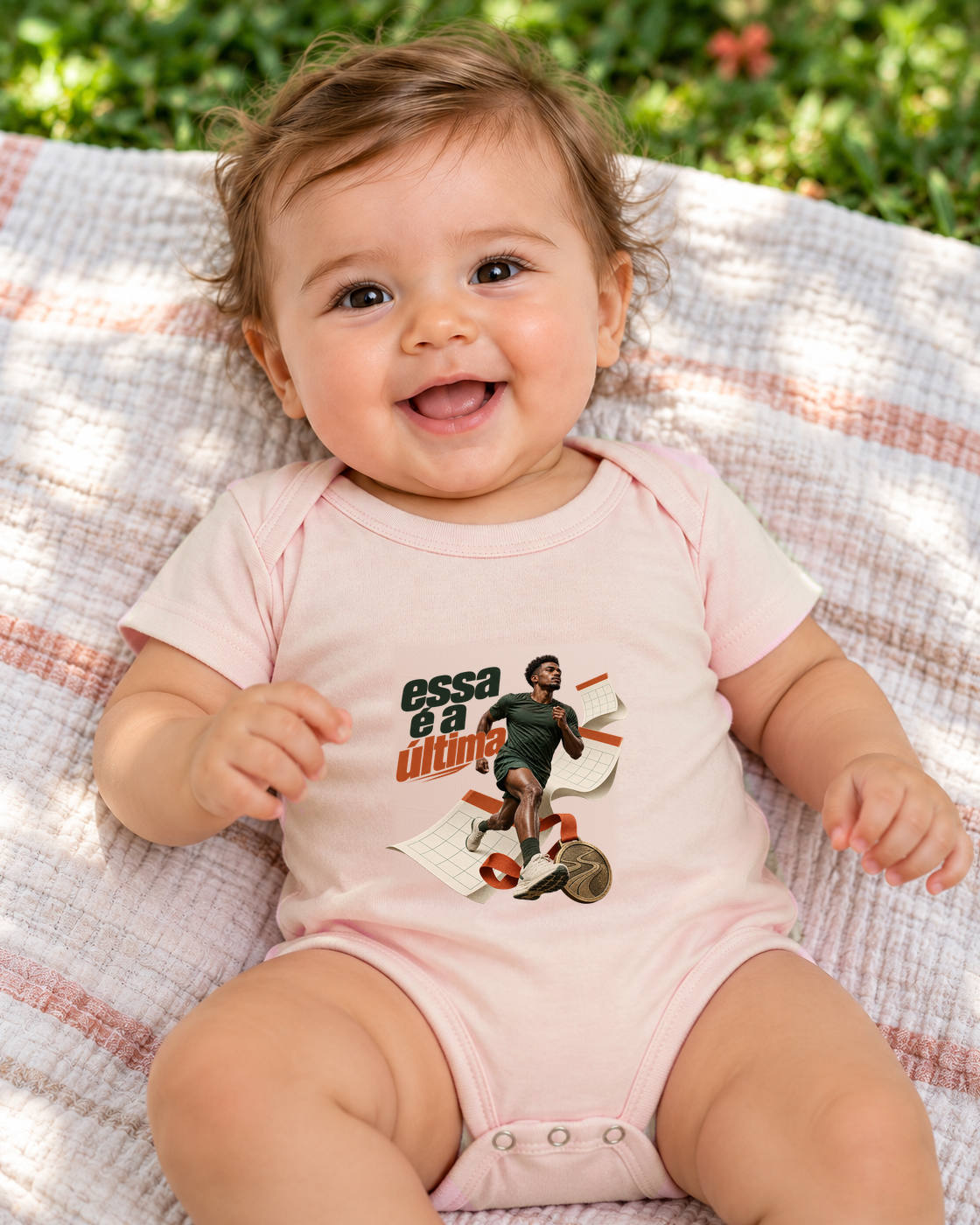 Inscrição Inevitável — body infantil Entrevoltas — bebê — rosa bebê — lifestyle