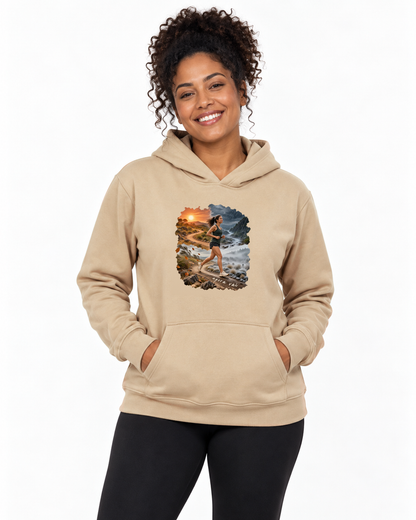 Clima Perfeito — hoodie moletom Entrevoltas — modelo feminino — bege — estúdio