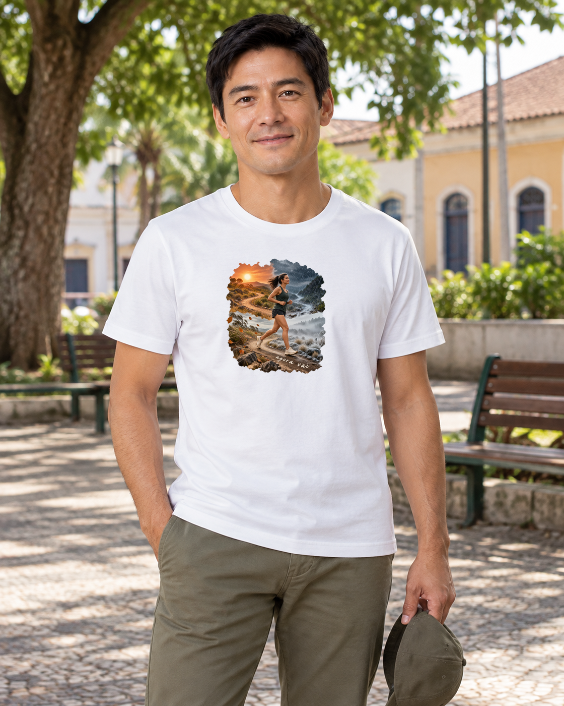 Clima Perfeito — camiseta algodão peruano Entrevoltas — modelo masculino — branca — lifestyle