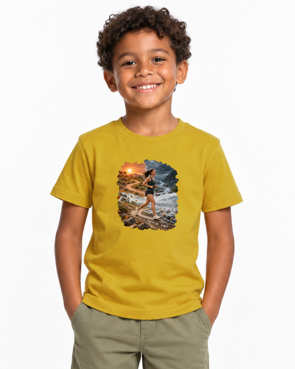 Clima Perfeito — camiseta infantil Entrevoltas — menino — amarela — estúdio