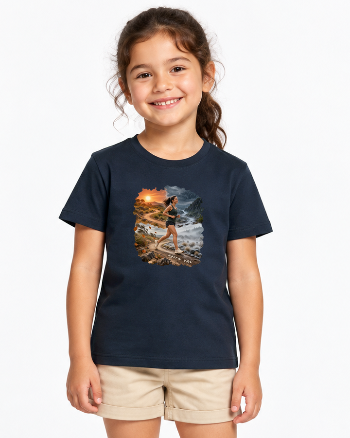Clima Perfeito — camiseta infantil Entrevoltas — menina — azul-marinho — estúdio