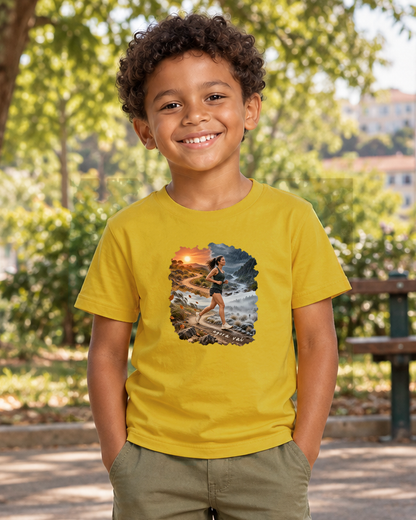 Clima Perfeito — camiseta infantil Entrevoltas — menino — amarela — lifestyle