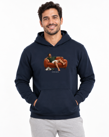 Recuperação Ativa — hoodie moletom Entrevoltas — modelo masculino — marinho — estúdio