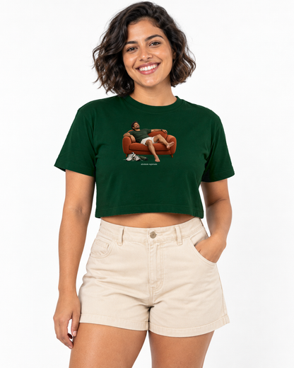 Recuperação Ativa — cropped Entrevoltas — modelo feminino — verde — estúdio