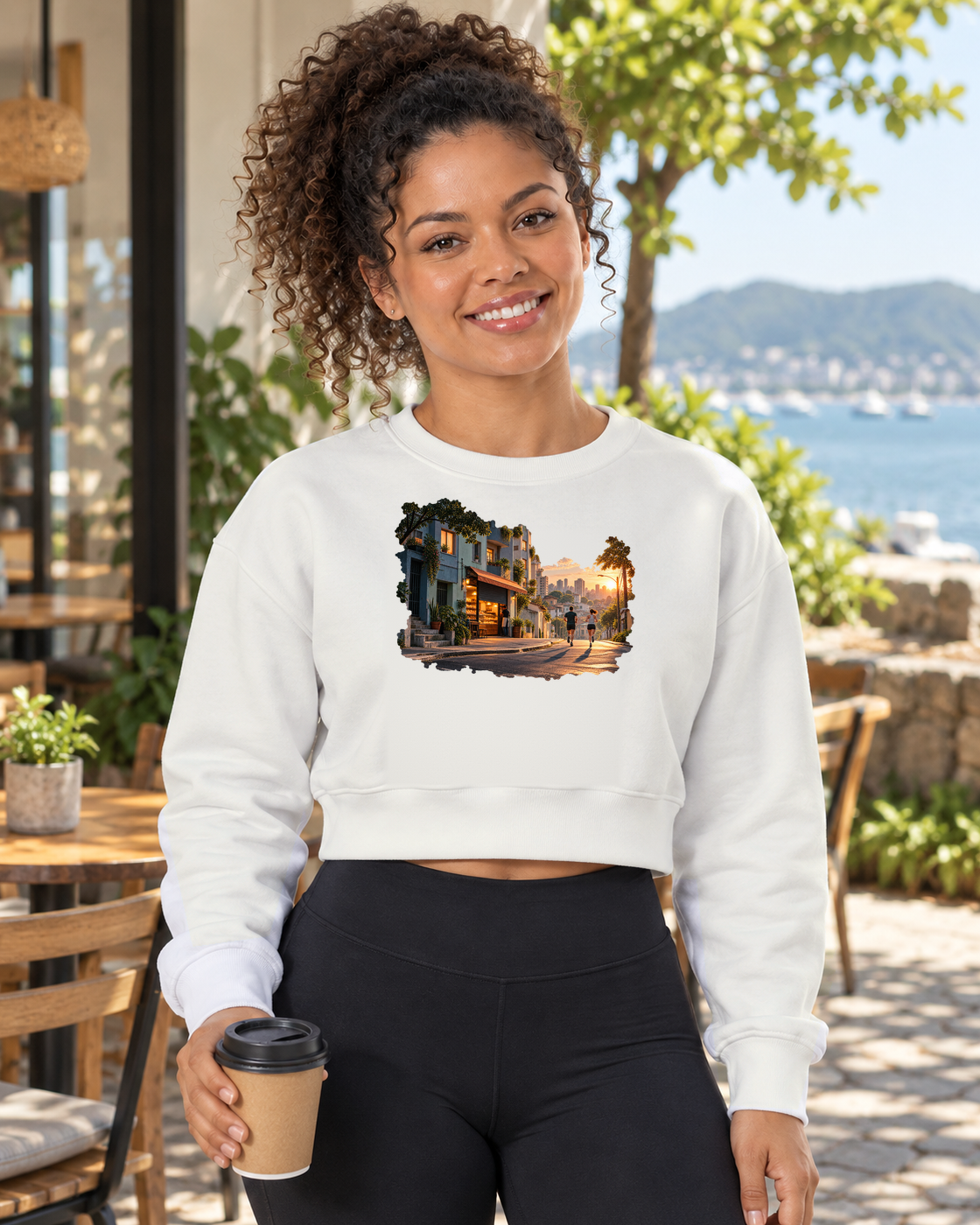 A Cidade Acorda — cropped moletom Entrevoltas — modelo feminino — branca — lifestyle