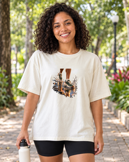 Depois da Chuva — camiseta oversized Entrevoltas — modelo feminino — off-white — lifestyle