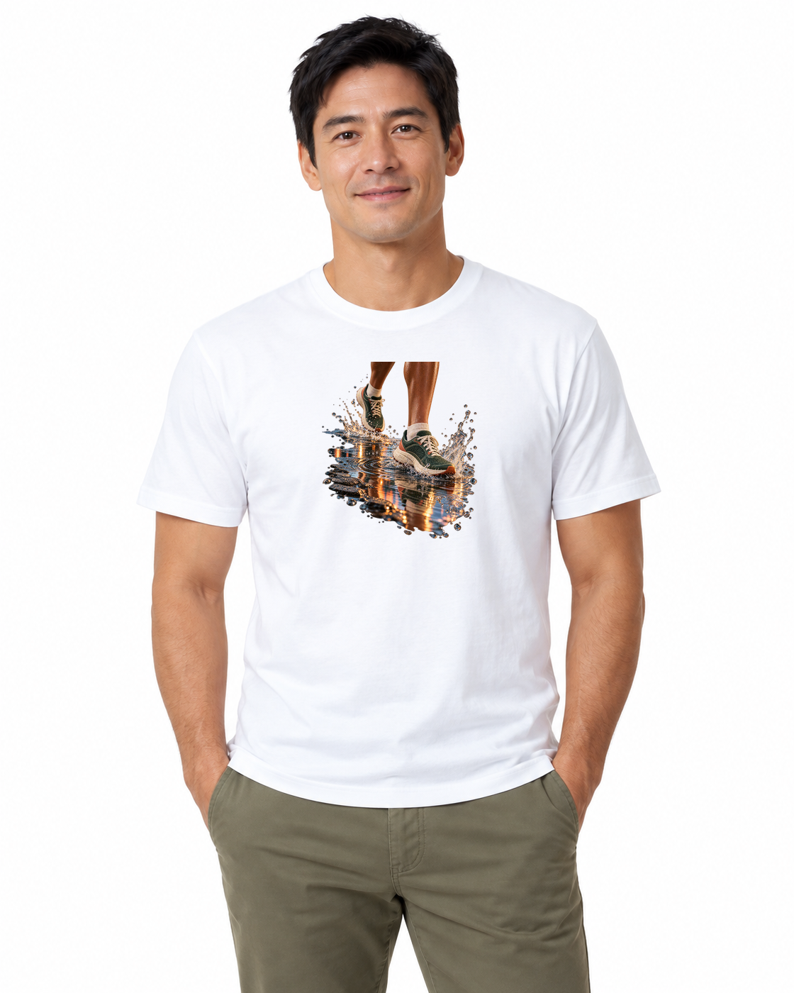 Depois da Chuva — camiseta algodão peruano Entrevoltas — modelo masculino — branca — estúdio