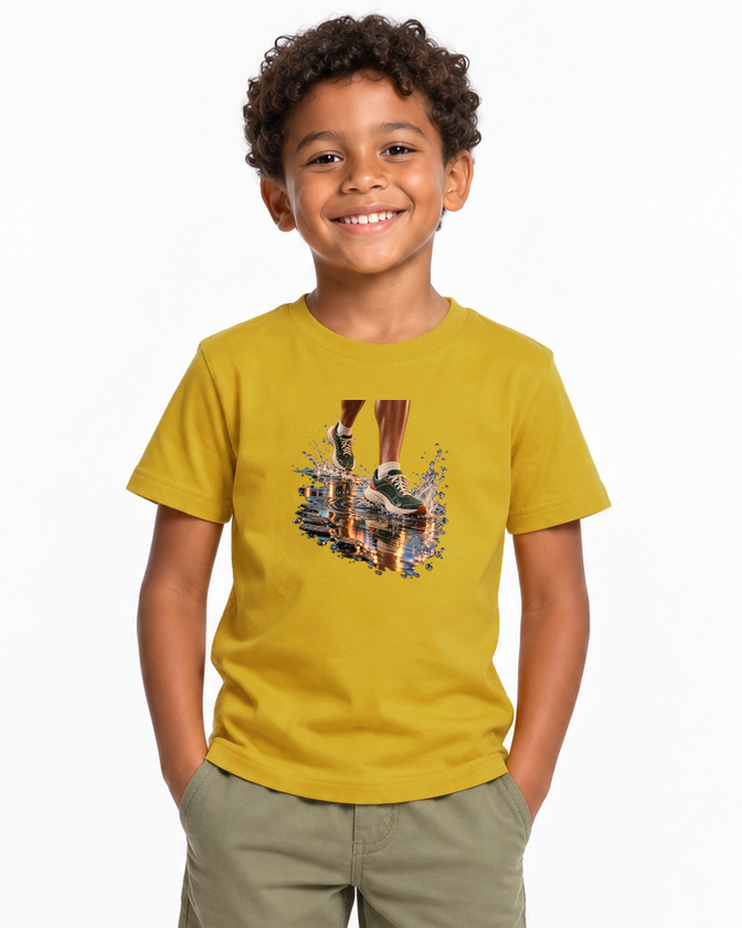Depois da Chuva — camiseta infantil Entrevoltas — menino — amarela — estúdio