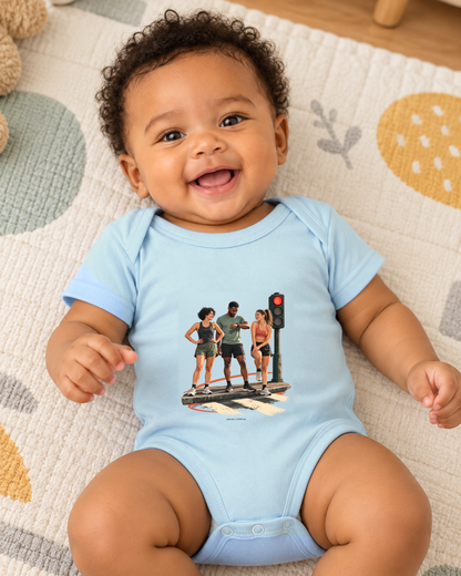 Semáforo Vermelho — body infantil Entrevoltas — bebê — azul bebê — lifestyle