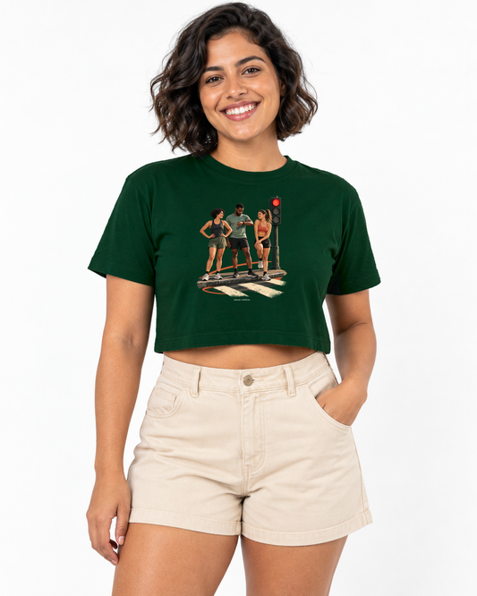 Semáforo Vermelho — cropped Entrevoltas — modelo feminino — verde — estúdio