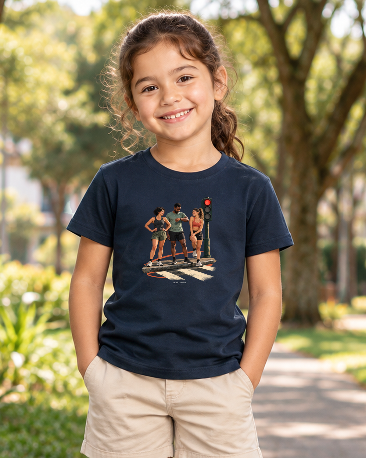 Semáforo Vermelho — camiseta infantil Entrevoltas — menina — azul-marinho — lifestyle