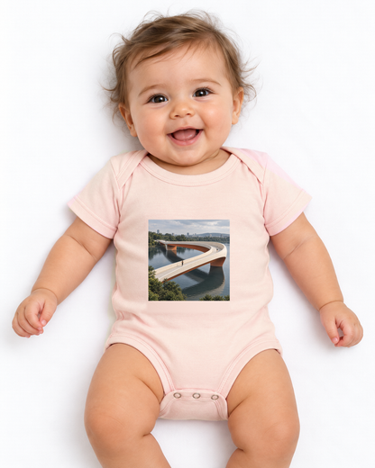 Pontes e Voltas — body infantil Entrevoltas — bebê — rosa bebê — estúdio