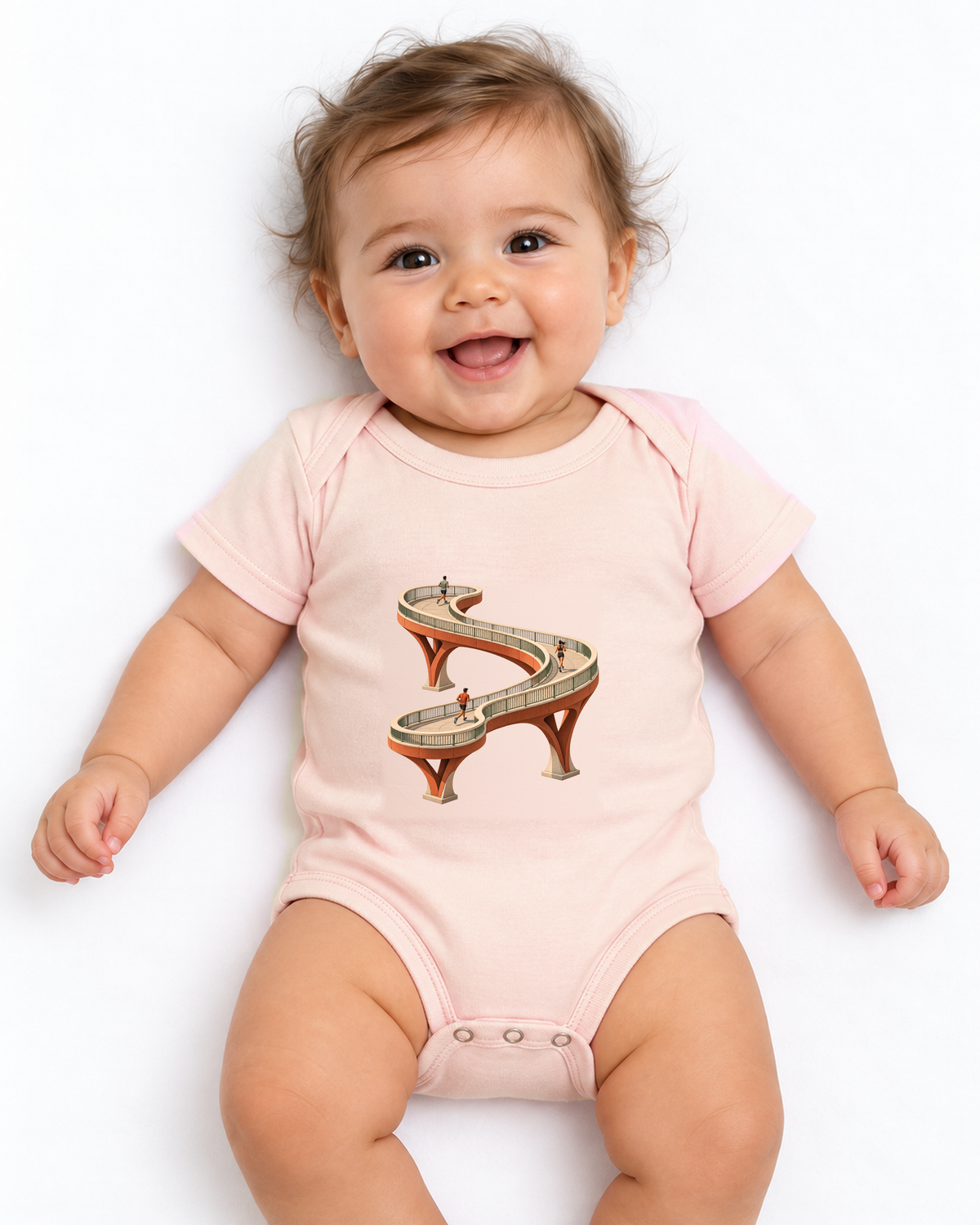 Pontes e Voltas — body infantil Entrevoltas — bebê — rosa bebê — estúdio