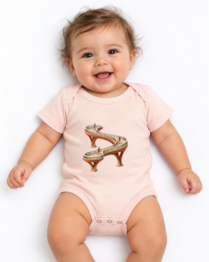 Pontes e Voltas — body infantil Entrevoltas — bebê — rosa bebê — estúdio