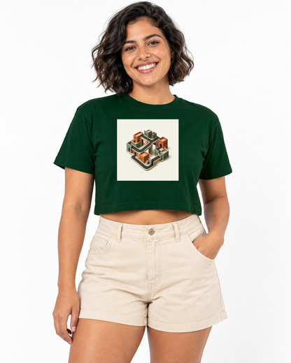 Quarteirão Infinito — cropped Entrevoltas — modelo feminino — verde — estúdio