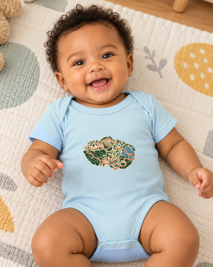 Mapa do Corre — body infantil Entrevoltas — azul bebê — lifestyle