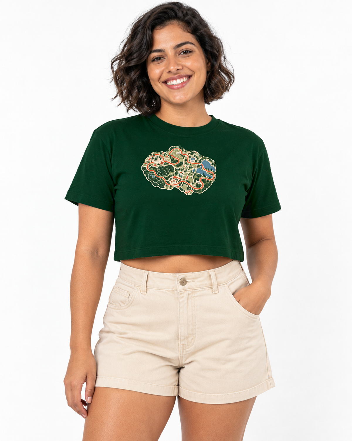 Mapa do Corre — cropped Entrevoltas — modelo feminino — verde — estúdio