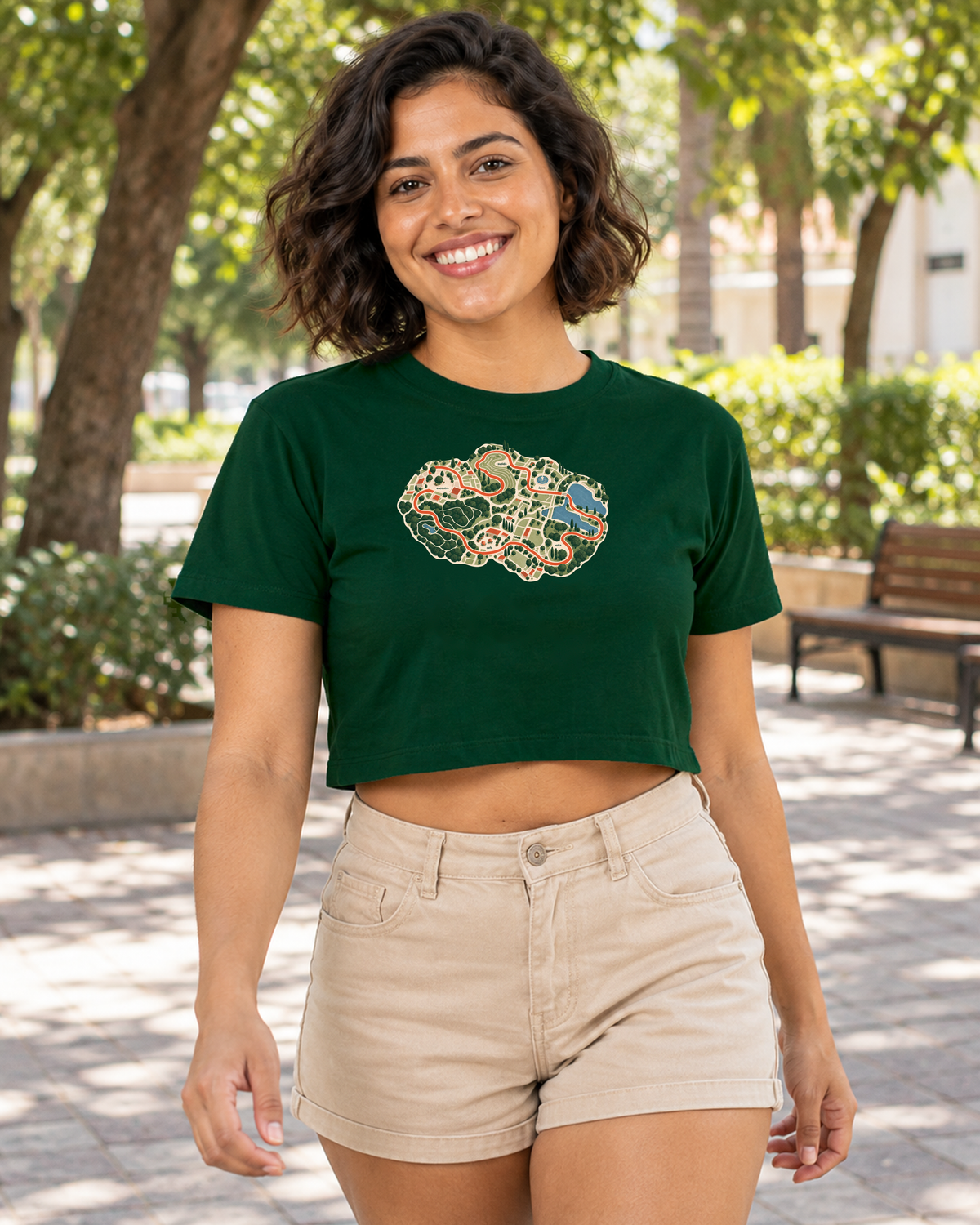 Mapa do Corre — cropped Entrevoltas — modelo feminino — verde — lifestyle