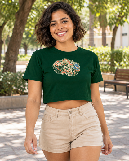 Mapa do Corre — cropped Entrevoltas — modelo feminino — verde — lifestyle