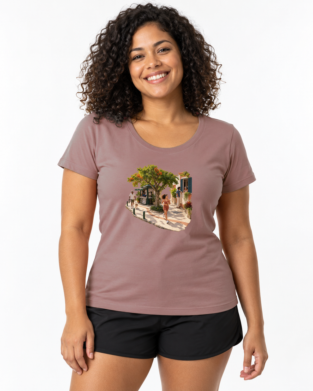 Calçada Viva — Camiseta Unissex Entrevoltas — feminino — rosa — estúdio