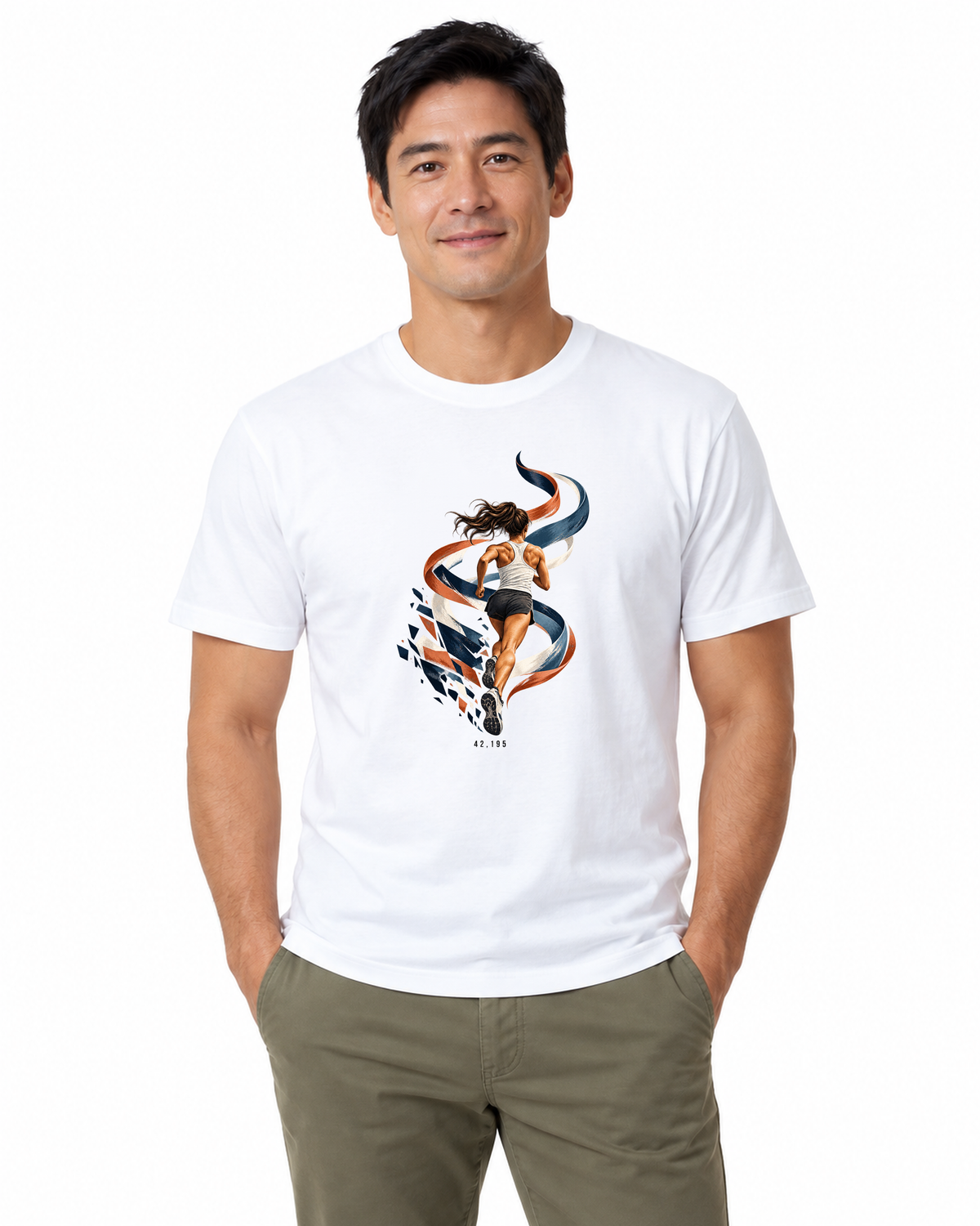 Camiseta Algodão Peruano - Dentro da Maratona, cor Branca, modelo masculino, estúdio
