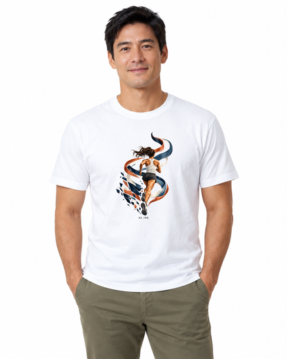 Camiseta Algodão Peruano - Dentro da Maratona, cor Branca, modelo masculino, estúdio