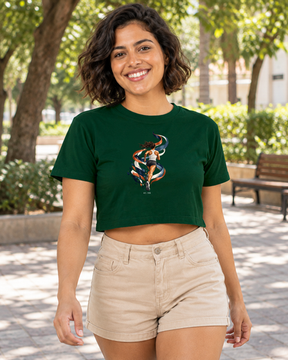 Cropped - Dentro da Maratona, cor Verde, modelo feminino, ambiente