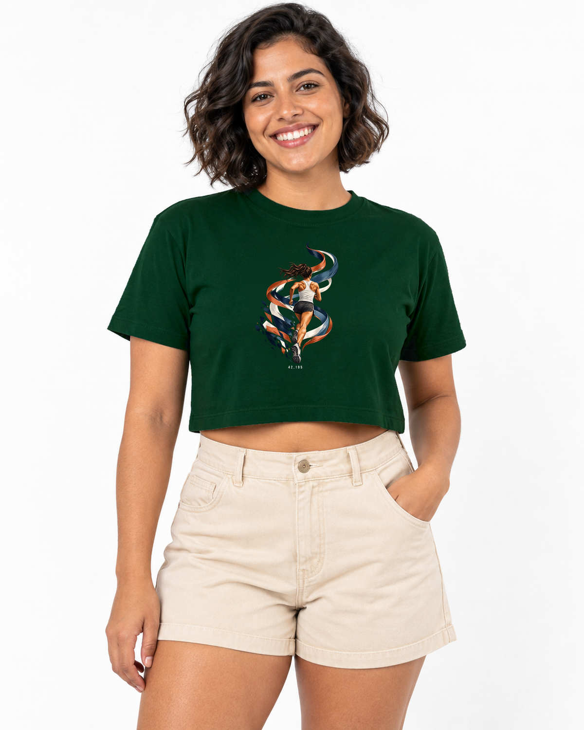 Cropped - Dentro da Maratona, cor Verde, modelo feminino, estúdio