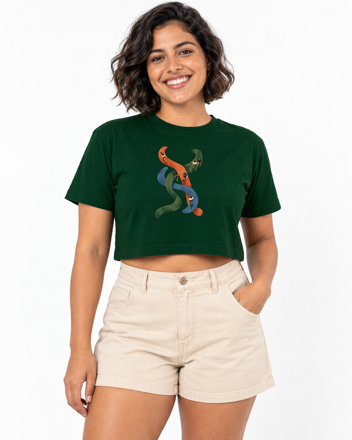 Cropped - Rotas que se Cruzam, cor Verde, modelo feminino, estúdio
