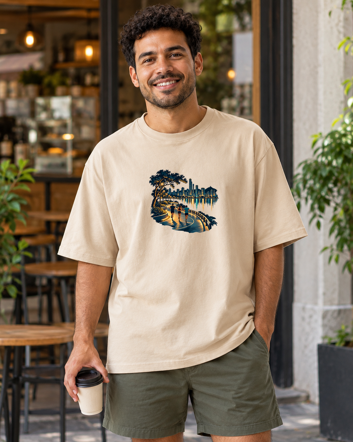 Camiseta Oversized - Noite Refletiva — foto com modelo