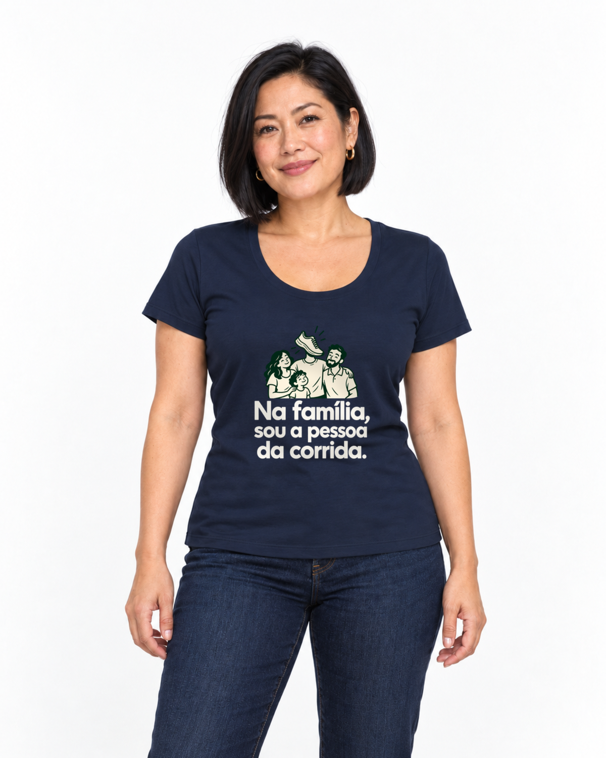 Camiseta Unissex - Sobrenome Corrida — foto com modelo