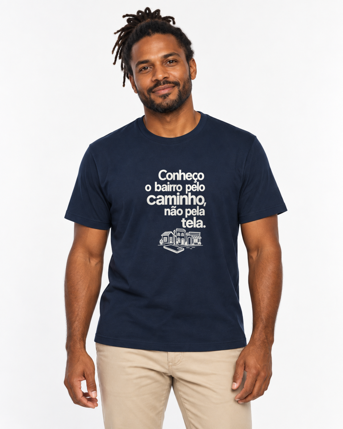 Camiseta Unissex - Caminho Sem Tela — foto com modelo