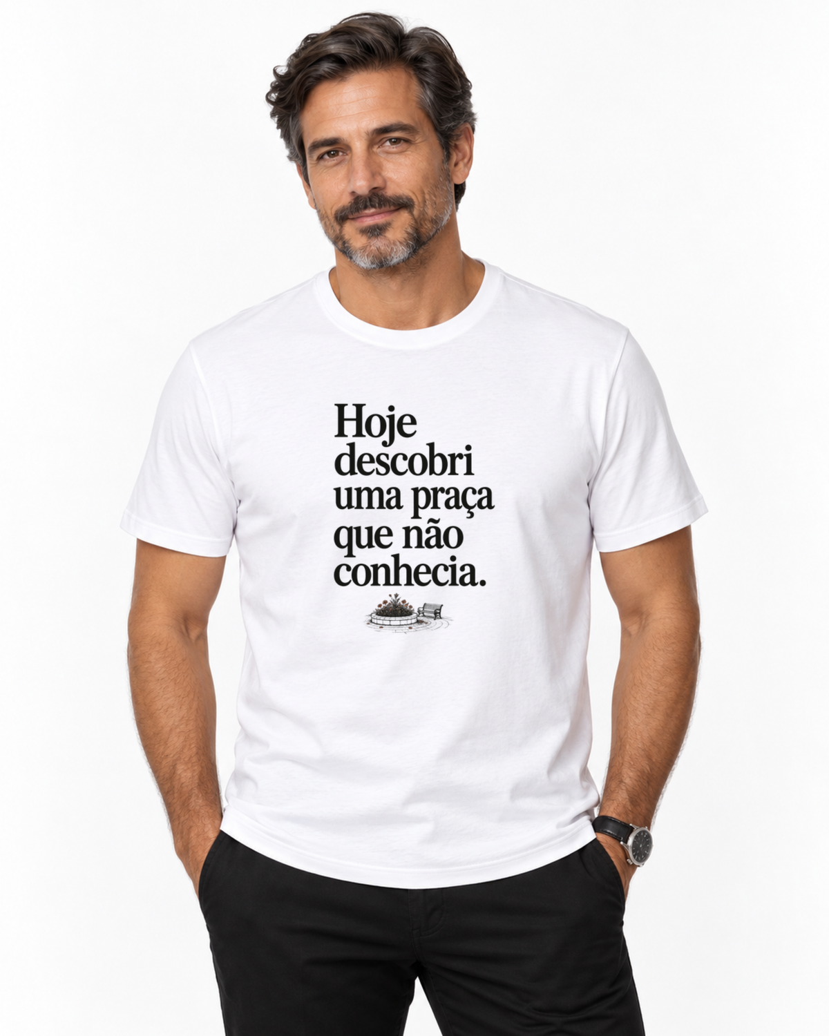 Camiseta Algodão Peruano - Praça Descoberta — foto com modelo