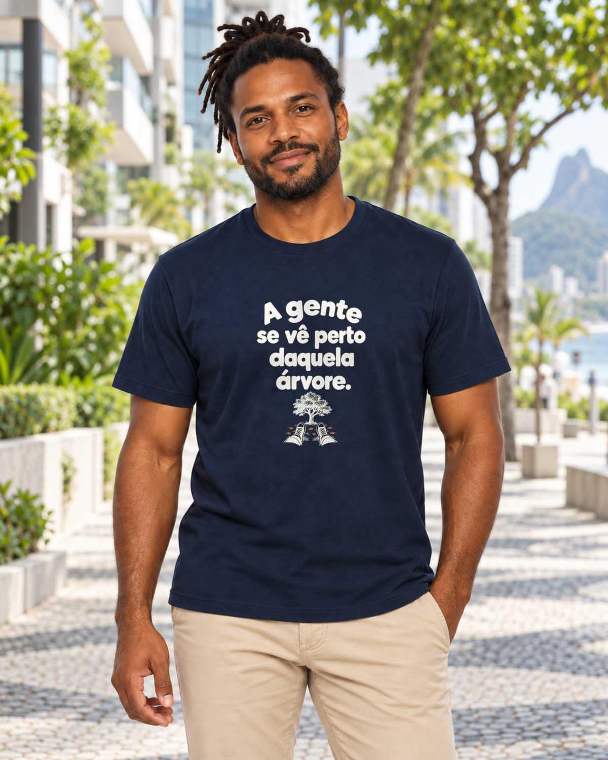 Camiseta Unissex - Ponto de Encontro — foto com modelo