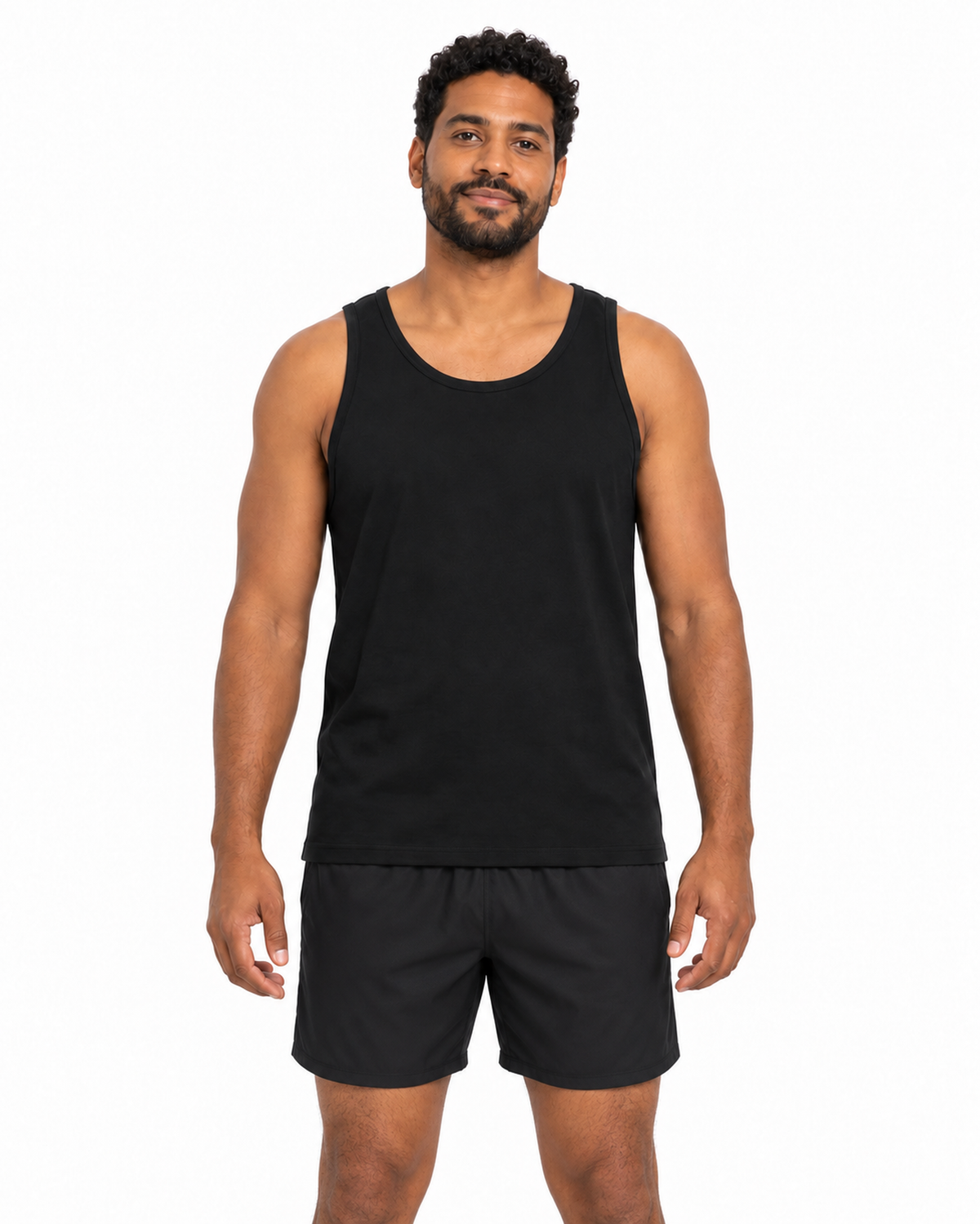 Regata Essencial Entrevoltas preta – modelo em estúdio branco