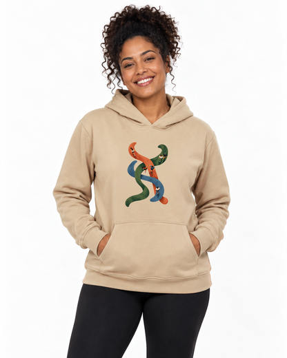 Hoodie Moletom - Rotas que se Cruzam, cor Bege, modelo feminino, estúdio