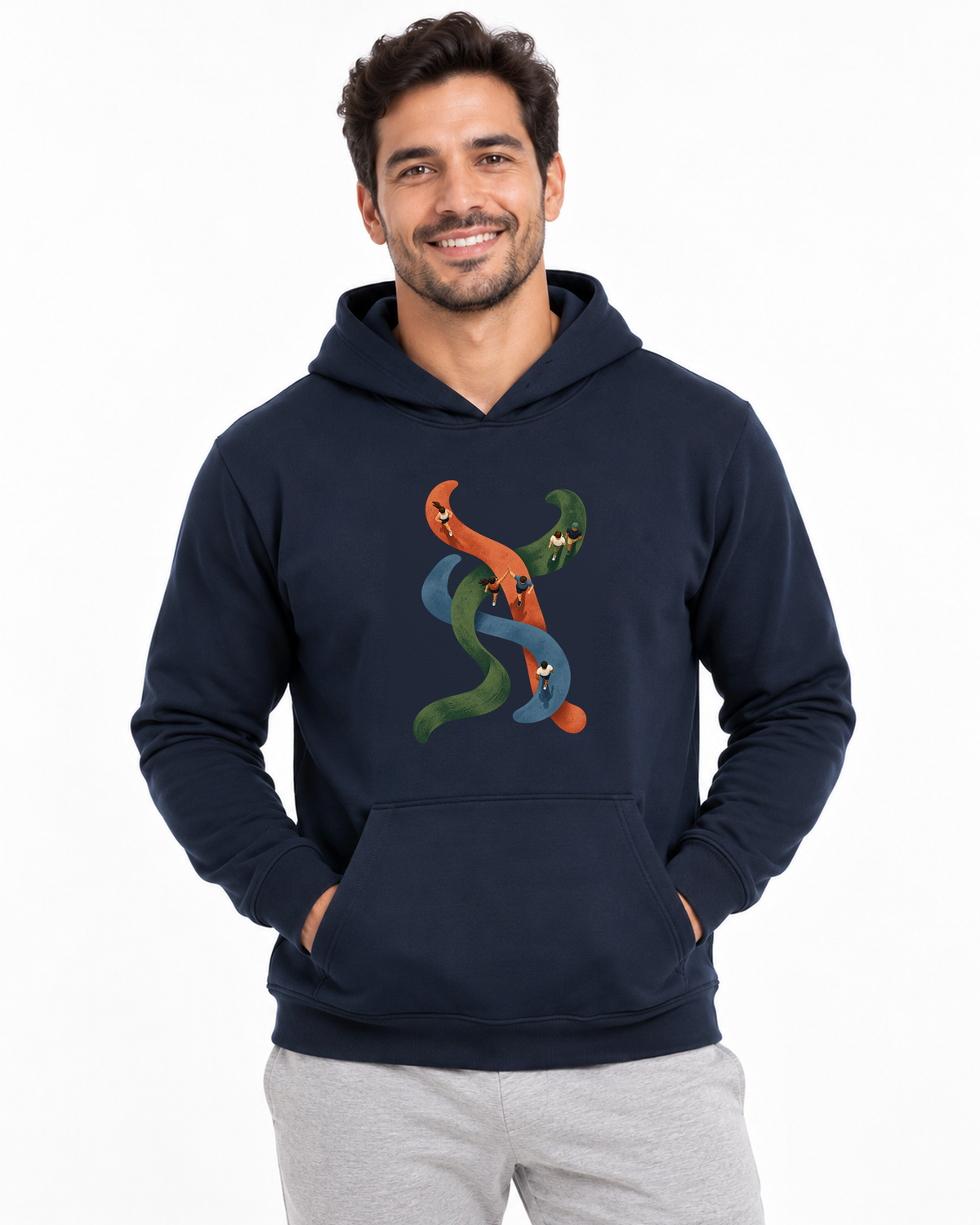 Hoodie Moletom - Rotas que se Cruzam, cor Marinho, modelo masculino, estúdio