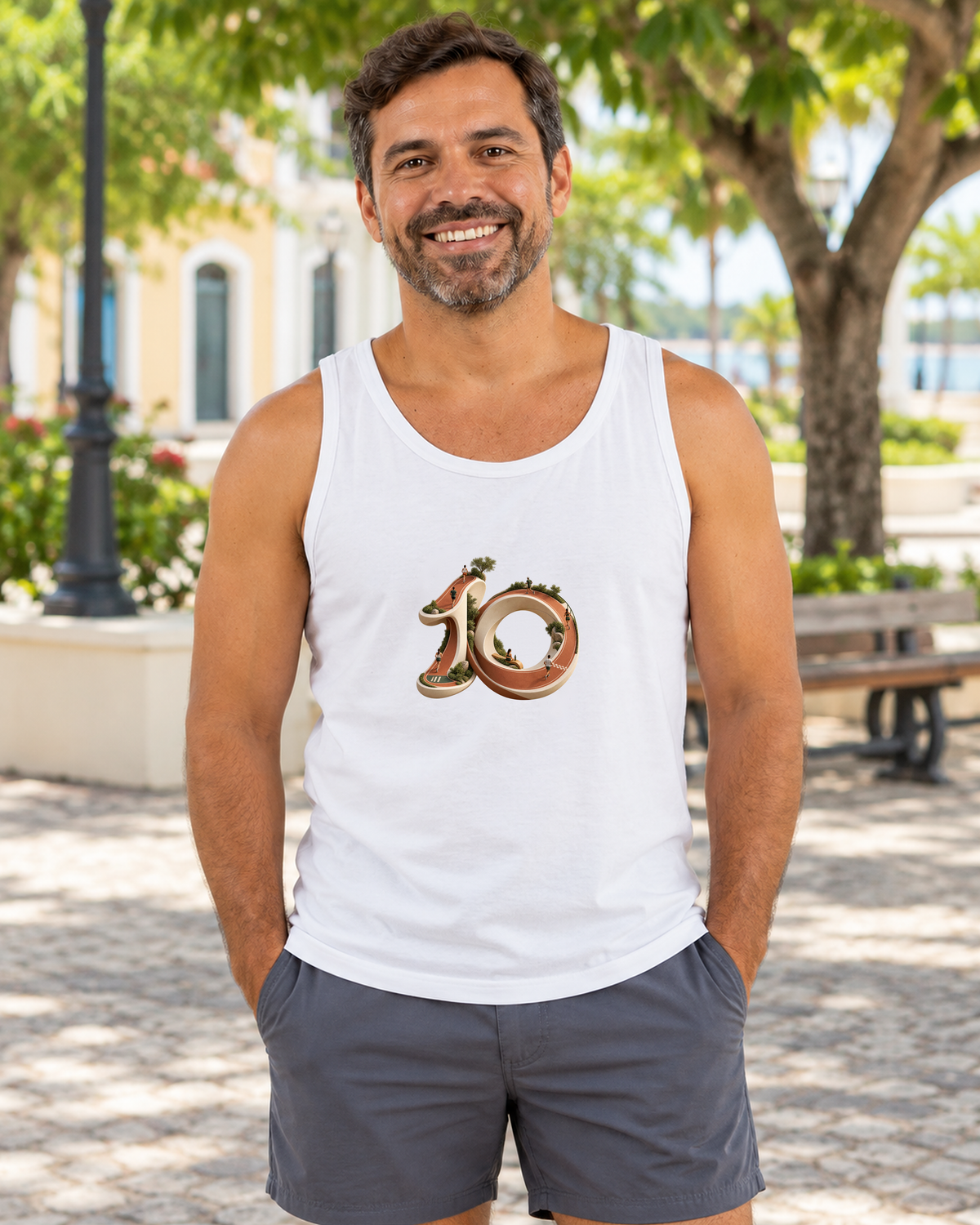 Regata Unissex - Dez Redondo, cor Branca, modelo masculino, ambiente