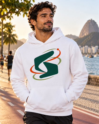 Modelo com hoodie Sinal em Movimento.