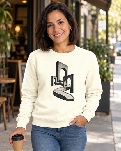Suéter Moletom - Horizonte de Concreto, cor Off White, modelo feminino, ambiente