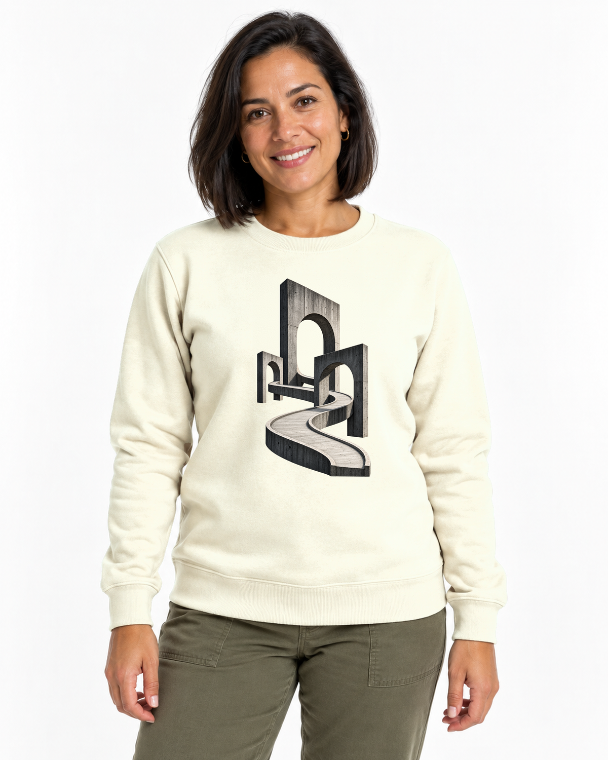 Suéter Moletom - Horizonte de Concreto, cor Off White, modelo feminino, estúdio