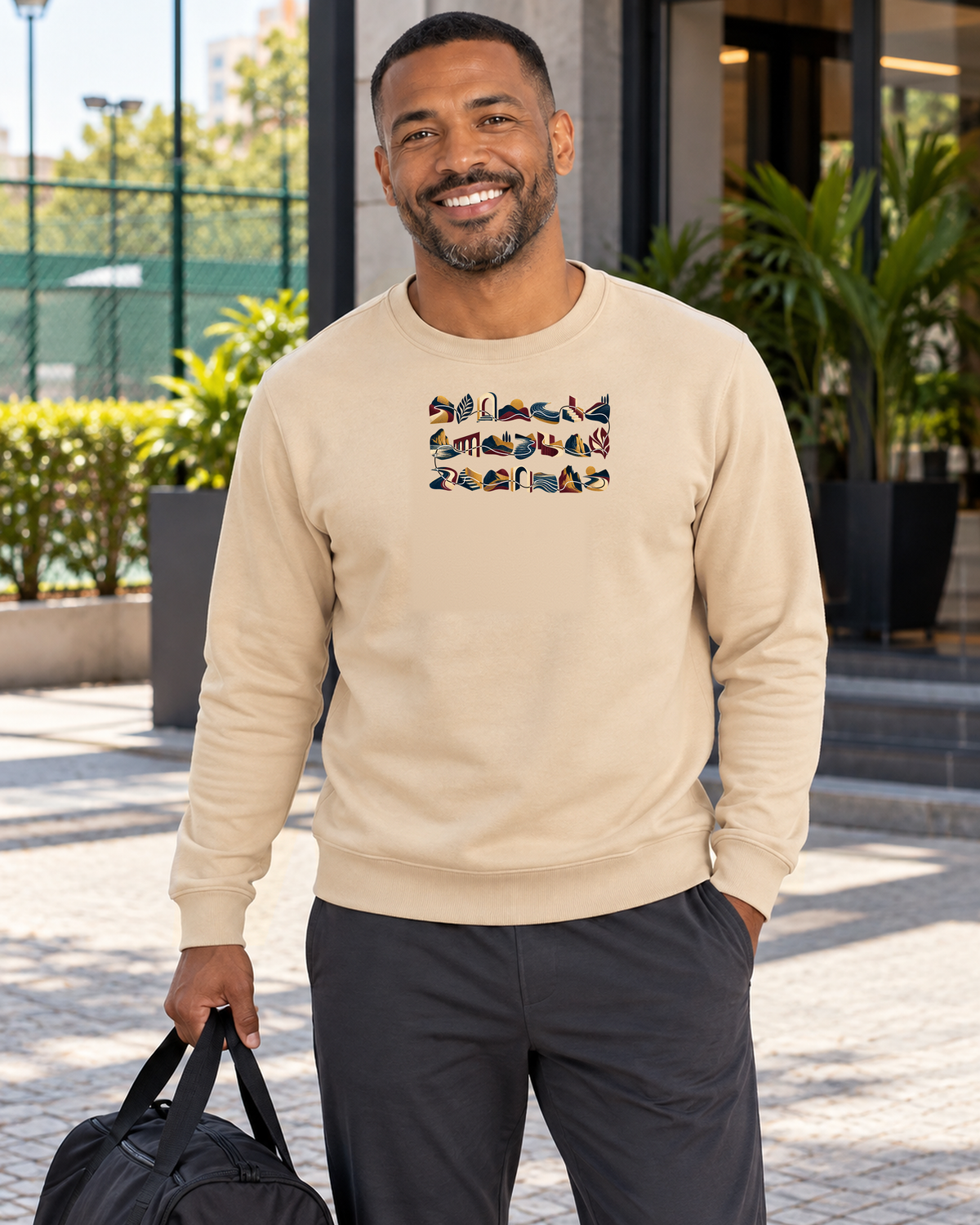 Suéter Moletom - Meia História, cor Bege, modelo masculino, ambiente