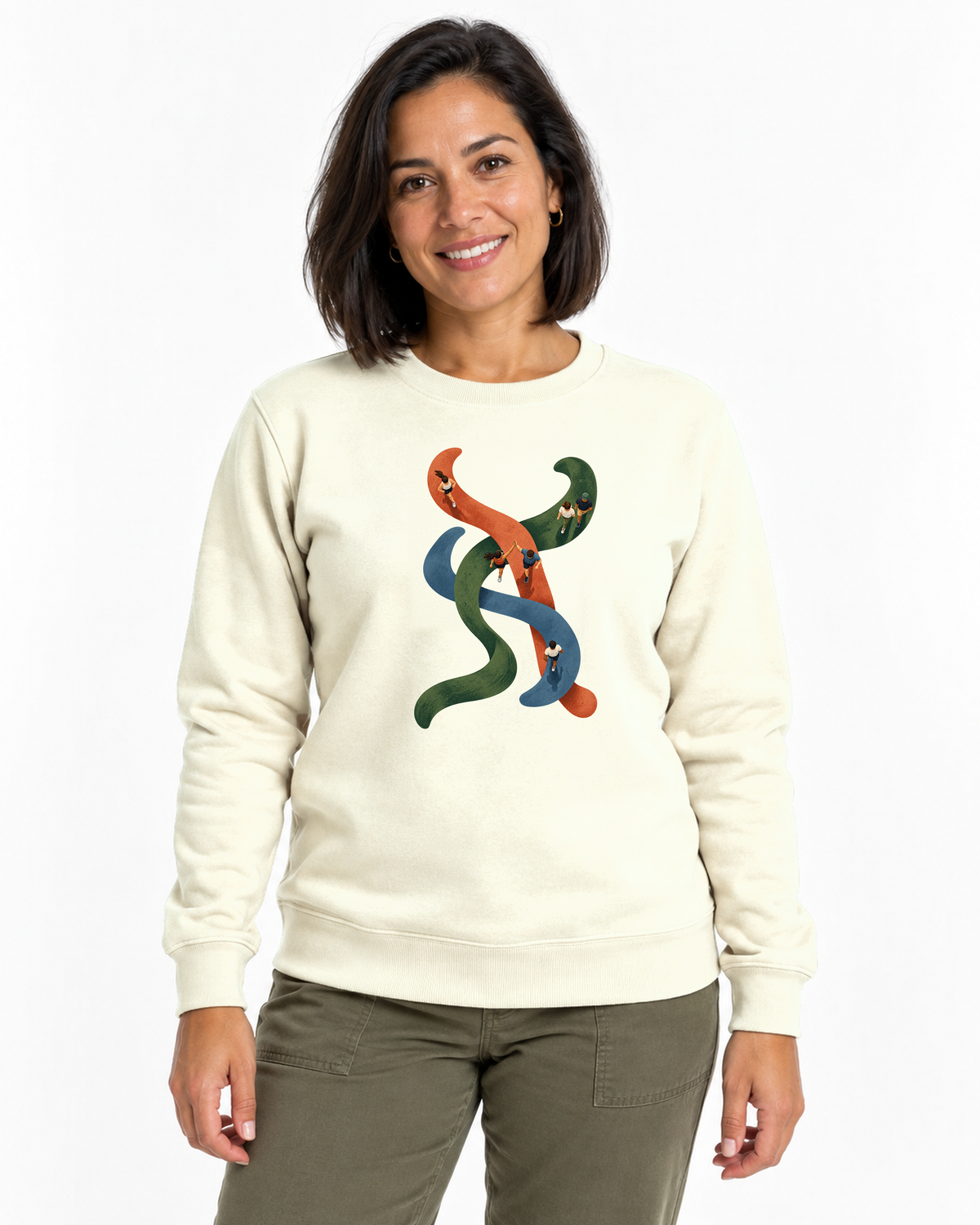 Suéter Moletom - Rotas que se Cruzam, cor Off White, modelo feminino, estúdio