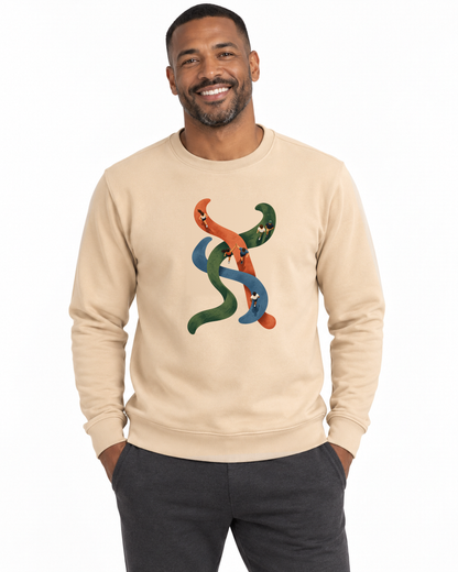 Suéter Moletom - Rotas que se Cruzam, cor Bege, modelo masculino, estúdio