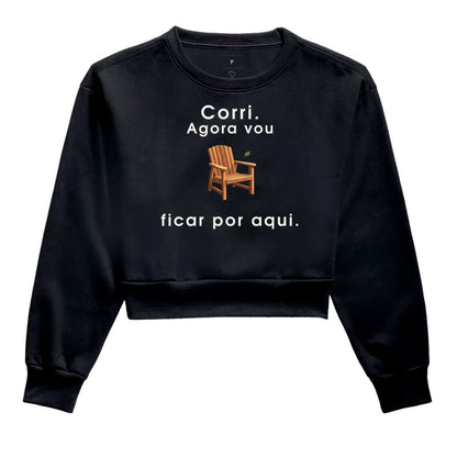 Moletom Cropped - Ficar por Aqui, Preta